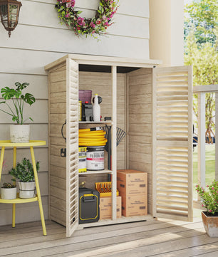 Outsunny Houten Tuinkast met Louvreduren - Fir Hout - 75x50x118 cm