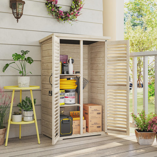 Outsunny Houten Tuinkast met Louvreduren - Fir Hout - 75x50x118 cm