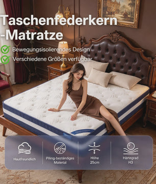 7-Zone Pocket Spring Hybride Matras 25cm Dik - Ademend & Bewegingsisolerend - Diverse Maten