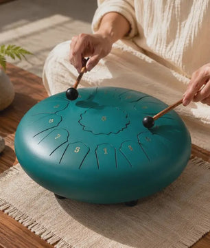 Groene Steel Tongue Drum 305mm met 13 Noten - Inclusief Mallets & Draagtas