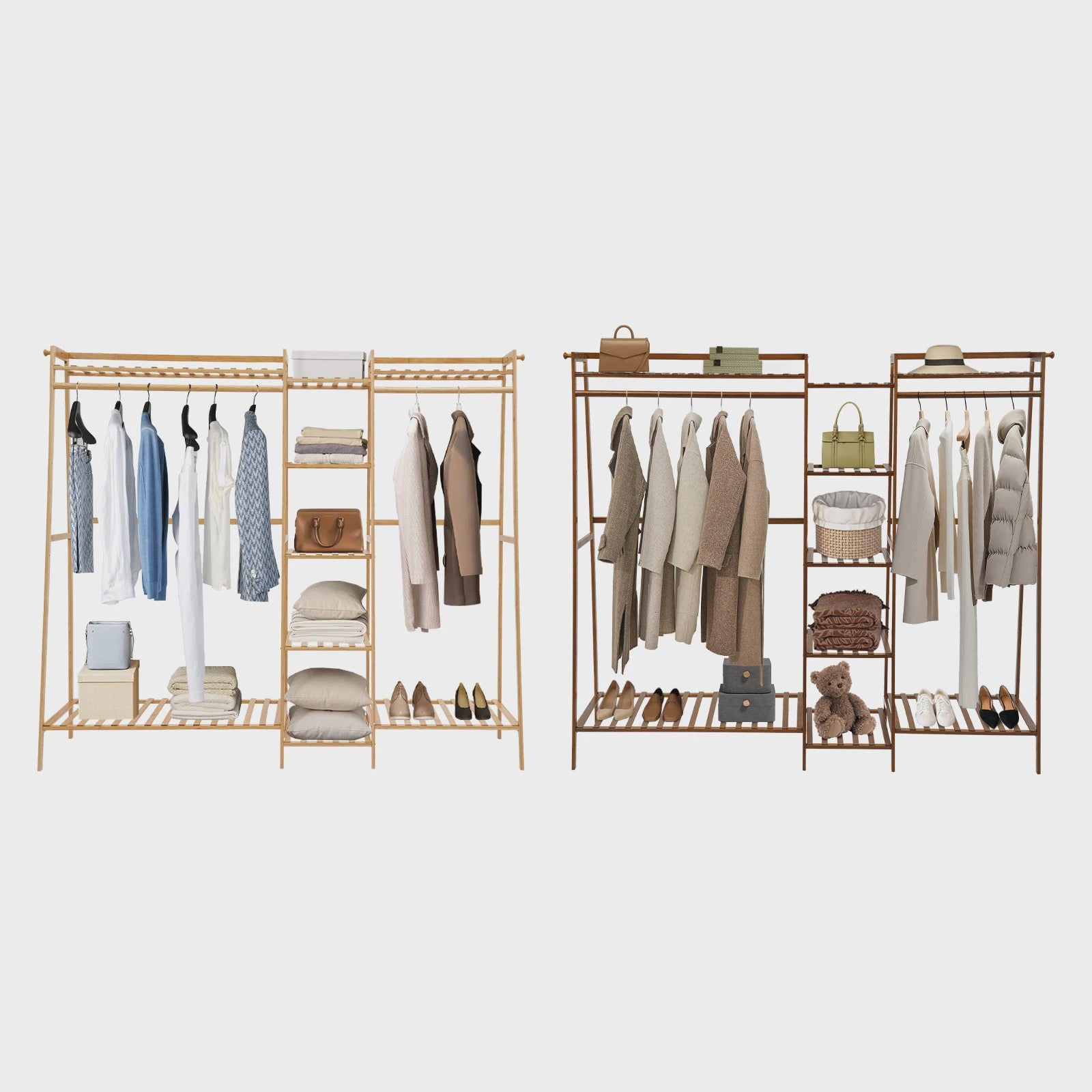Multifunctioneel Trapezium Kledingrek van Bamboe - Garderobe & Opbergrek