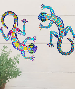 Kleurrijke Metalen Muurdecoratie Gecko - Levendige Hagedis Sculptuur voor Binnen & Buiten