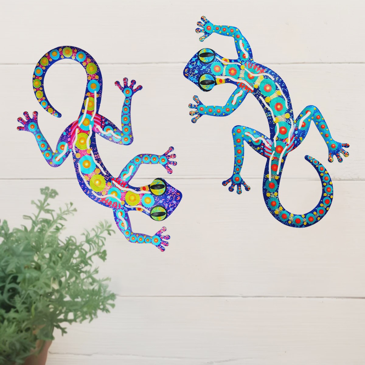 Kleurrijke Metalen Muurdecoratie Gecko - Levendige Hagedis Sculptuur voor Binnen & Buiten