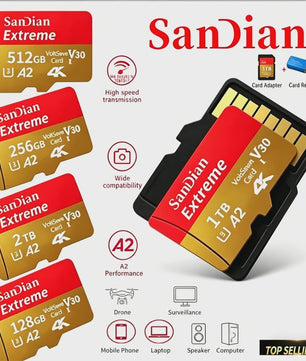 SanDian Extreme Micro SDXC Kaart - V30, Class 10, A2 - Hoge Capaciteit voor Telefoon, Camera, Drone