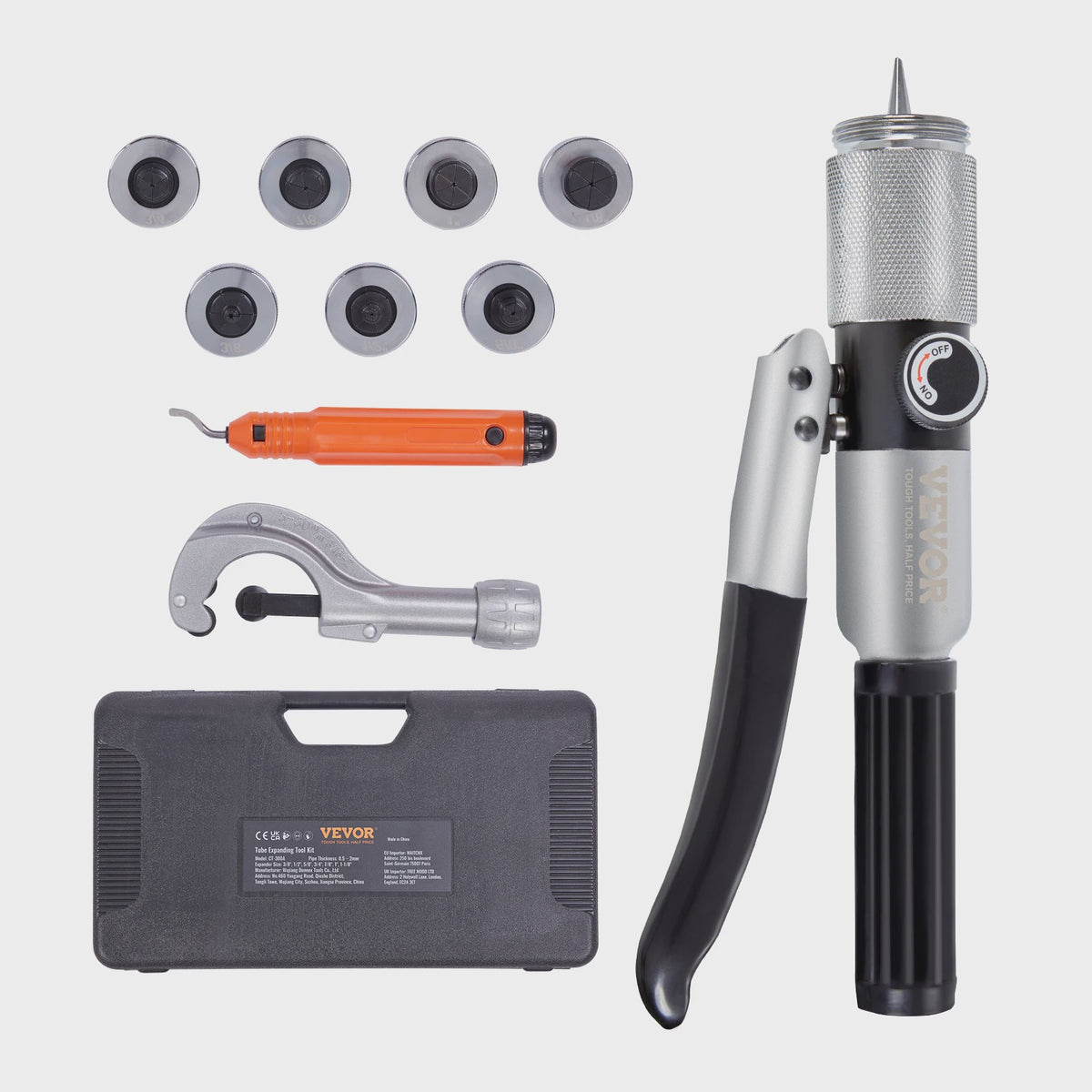 Hydraulische Pijp Expander Set met 7 Koppen, Pijpsnijder & Ontbramer