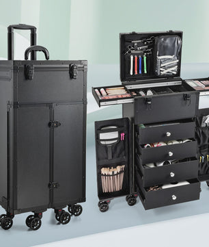 Professionele Make-up Trolley Koffer op Wielen - Mobiel Barber Station met Lades en Slot