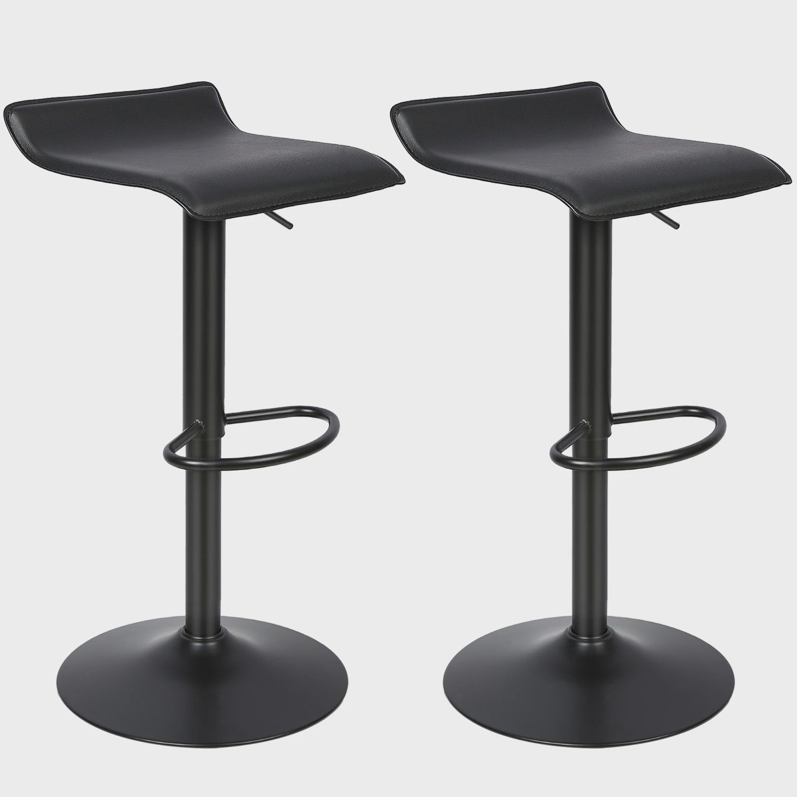 Set van 2 Zwarte Barstoelen met Leerlook, 360° Draaibaar en In Hoogte Verstelbaar