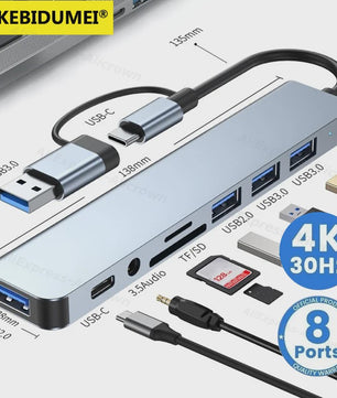 USB C Hub met 5Gbps USB 3.0, SD/TF Kaartlezer & Audio - Docking Station voor Laptops