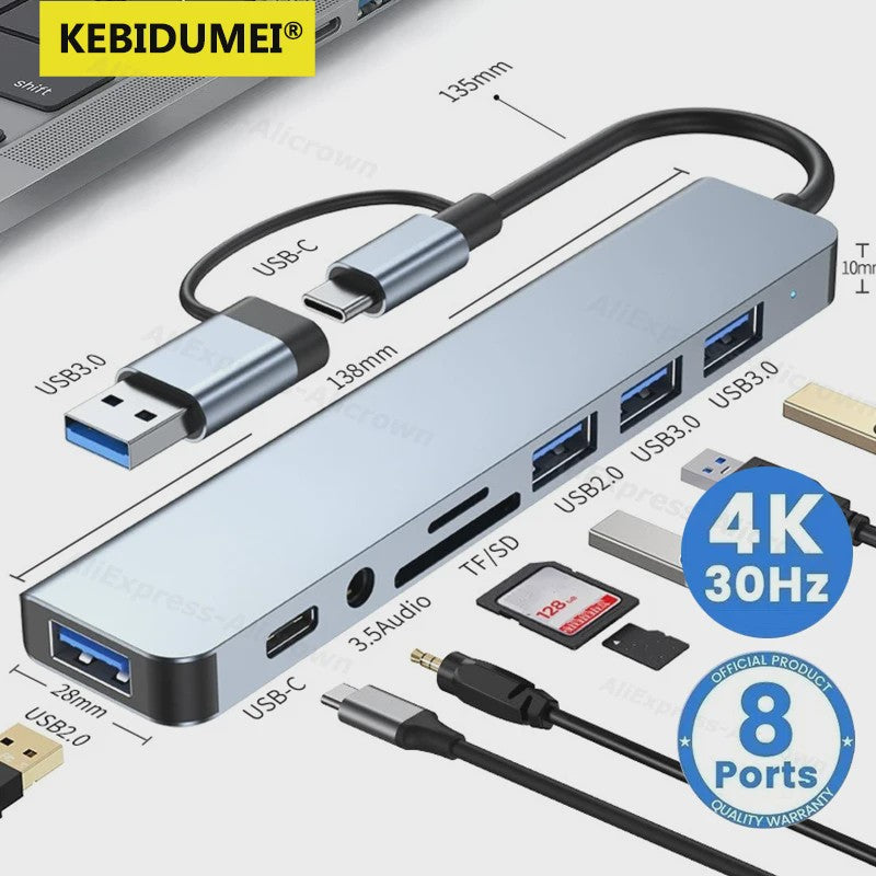 USB C Hub met 5Gbps USB 3.0, SD/TF Kaartlezer & Audio - Docking Station voor Laptops