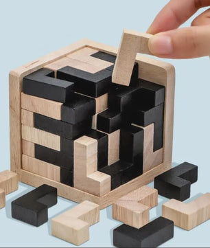 Houten 3D Kubus Puzzel - Educatief Breinbreker Spel voor Kinderen