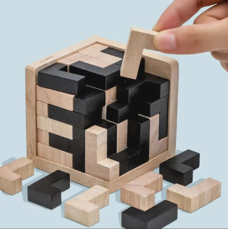 Houten 3D Kubus Puzzel - Educatief Breinbreker Spel voor Kinderen