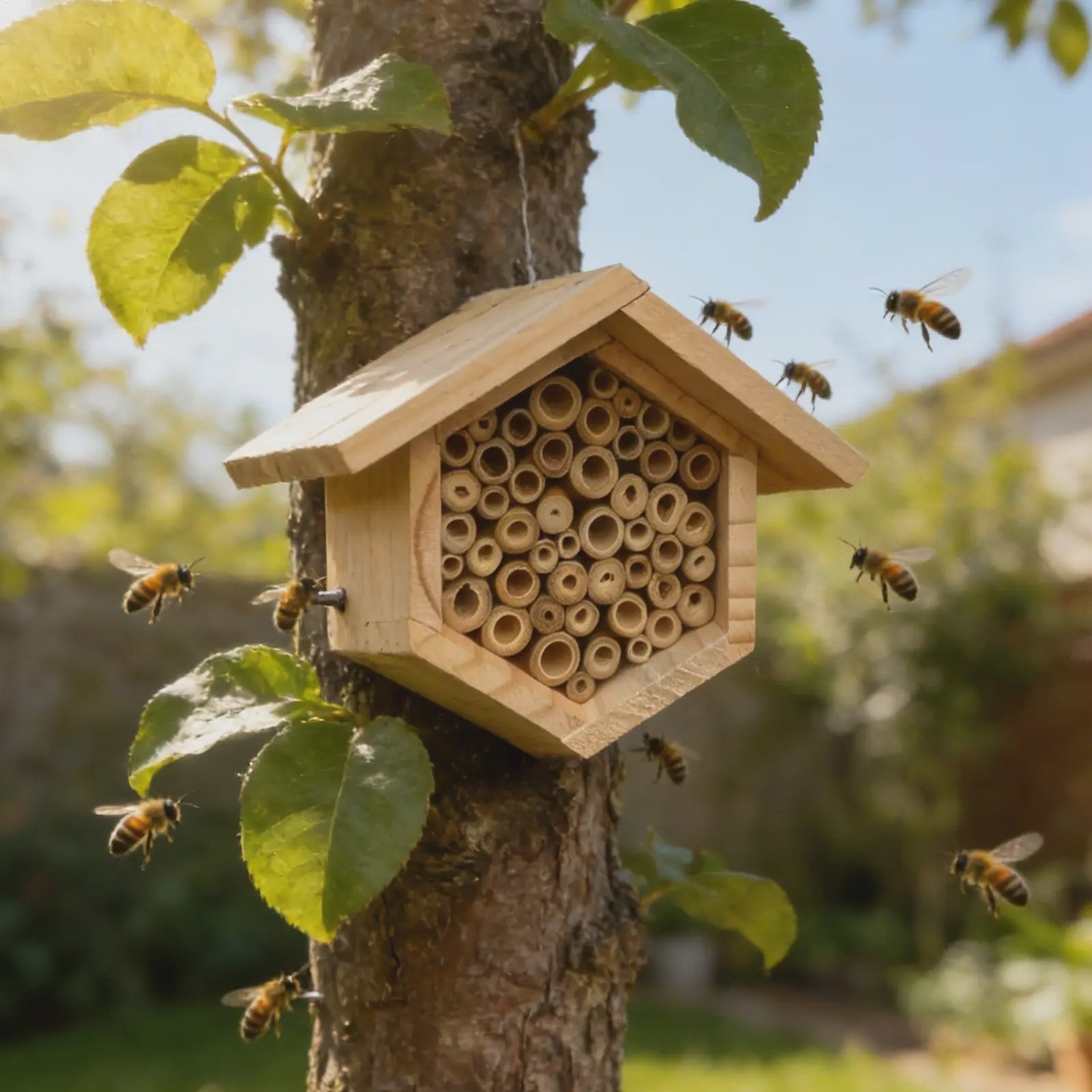 Houten Bijenhotel voor Tuin & Buiten - Natuurlijk Habitat voor Bijen, Vlinders & Insecten