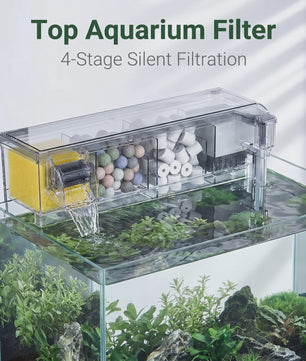 Transparante Acryl Hangfilter met Meerfasen Filtratie & Waterval Uitlaat - Compact & Ruimtebesparend