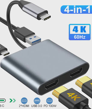 4-in-1 USB-C Hub Docking Station met 4K@60Hz HDMI, PD 100W en USB 3.0