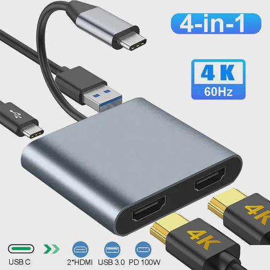 4-in-1 USB-C Hub Docking Station met 4K@60Hz HDMI, PD 100W en USB 3.0