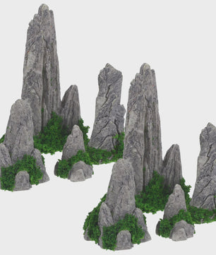 Set van 8 Decoratieve Rotsformaties met Mos voor Miniatuur Landschappen en Diorama's