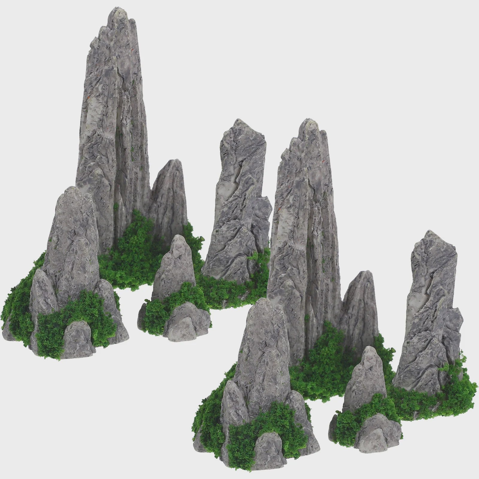 Set van 8 Decoratieve Rotsformaties met Mos voor Miniatuur Landschappen en Diorama's