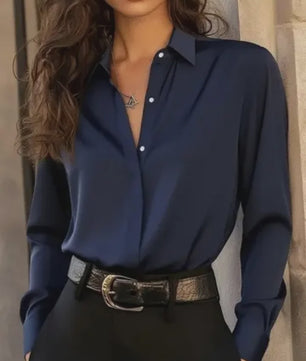 Elegante Damesblouse met Lange Mouwen en Klassieke Kraag - Veelzijdige Kantoor Chic Top