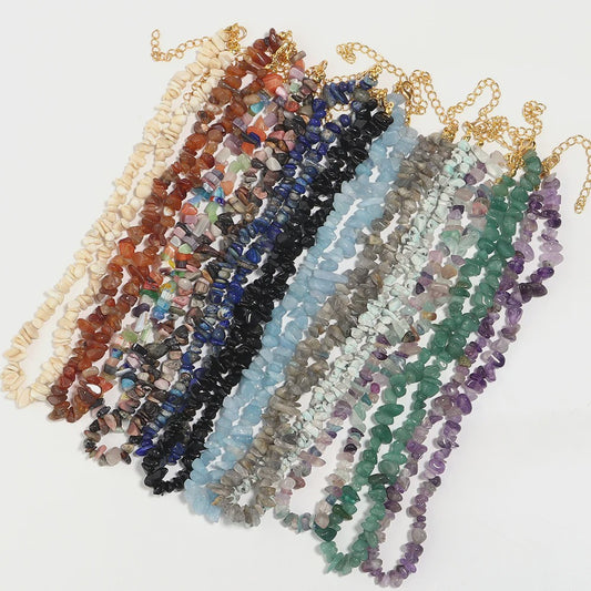 Unieke Natuursteen Choker Ketting - Onregelmatige Kristal & Aquamarijn Chips