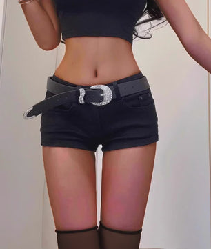 High Waist Straight Leg Denim Shorts Zwart - Y2k Streetwear Stijl