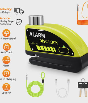Schijfrem slot met 120dB alarm, oplaadbaar en waterdicht voor motor, fiets en scooter