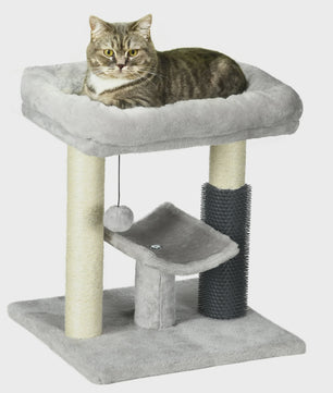 Kleine Kattentoren met Krabpaal en Hangbal - 48 cm Hoog - Grijs