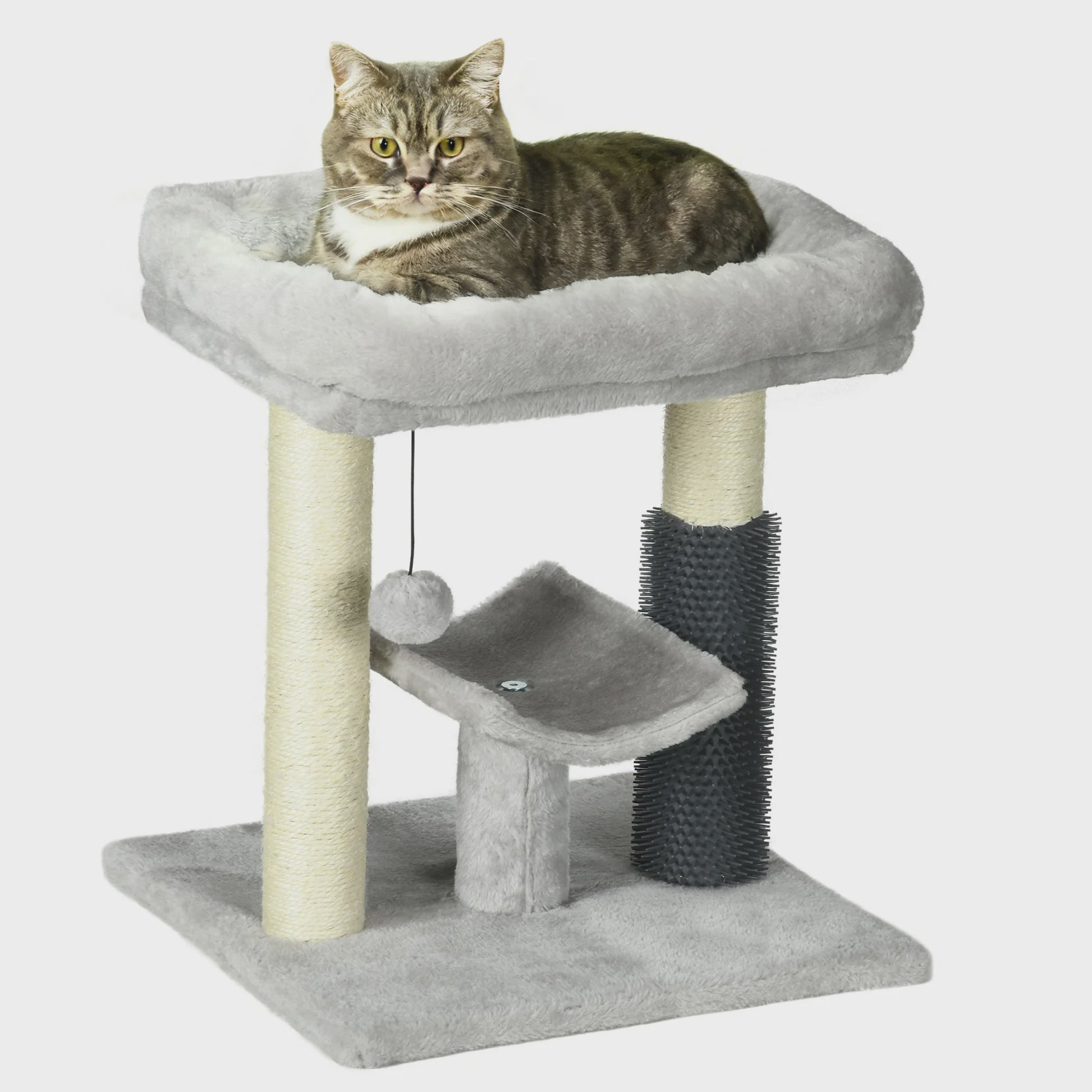 Kleine Kattentoren met Krabpaal en Hangbal - 48 cm Hoog - Grijs