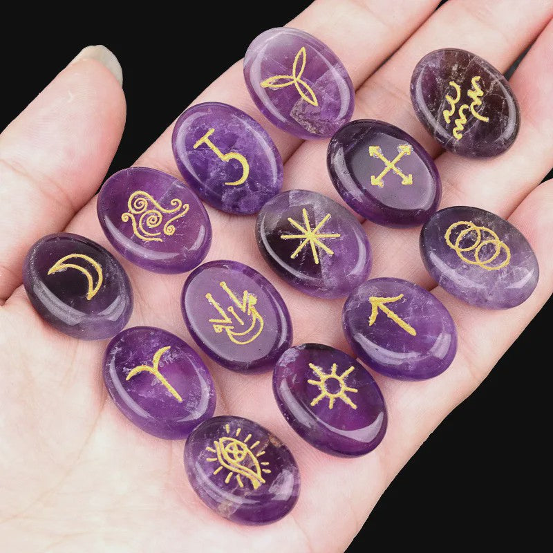 13-delige Amethist Runen Set - Kristallen Stenen voor Reiki, Meditatie & Divinatie