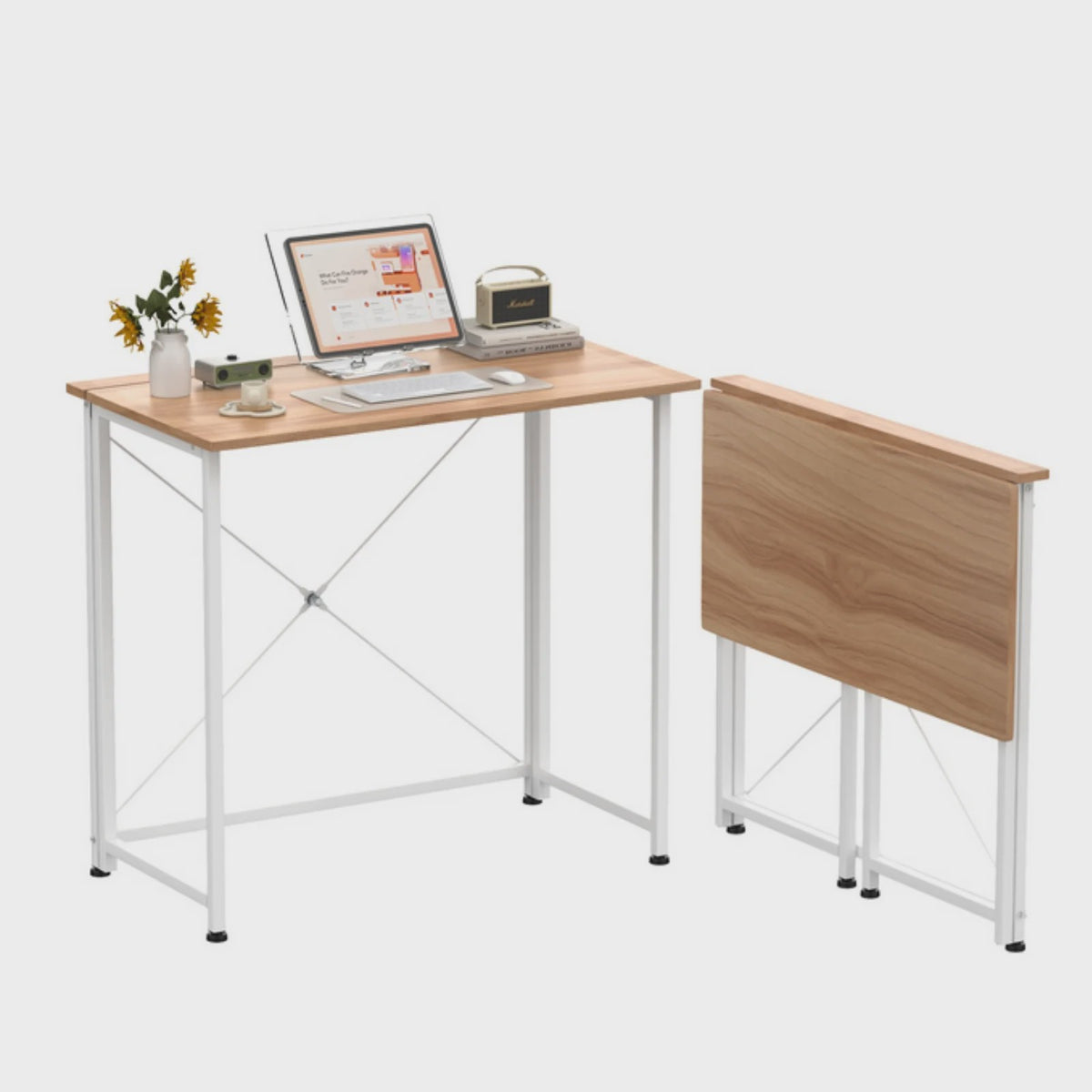 Opvouwbaar Bureau met Wielen en Opbergruimte - 80x45cm - Compact Werkstation