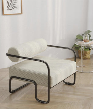 Moderne Corduroy Accent Chair met Zwart Metalen Frame - Stijlvolle Fauteuil voor de Woonkamer
