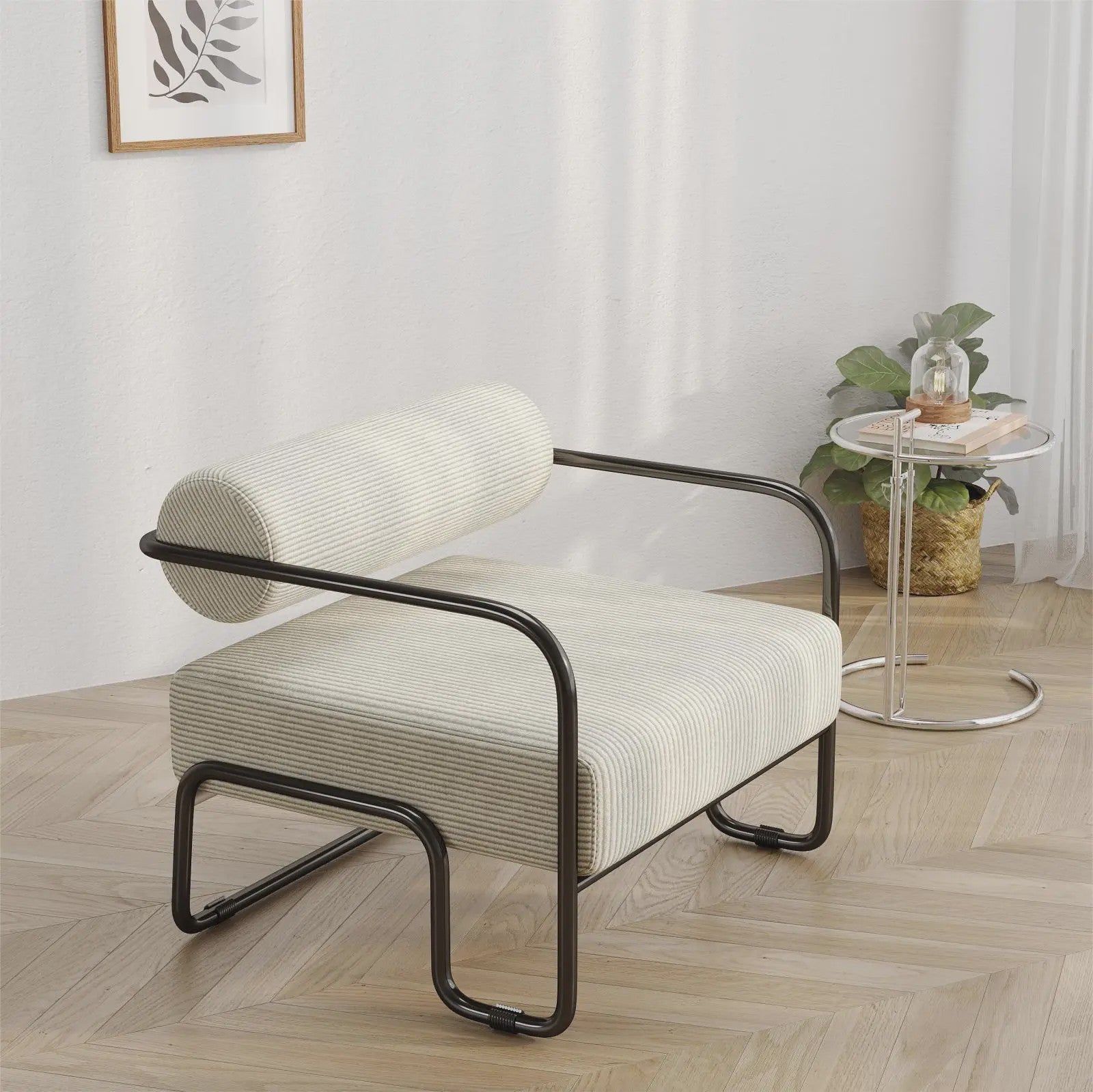 Moderne Corduroy Accent Chair met Zwart Metalen Frame - Stijlvolle Fauteuil voor de Woonkamer