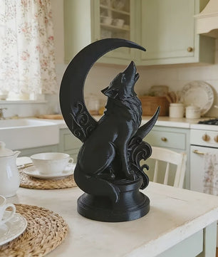 Wolf op Maan Totem Ornament - Decoratieve Beeldje voor Huis & Kantoor