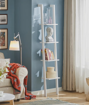 SoBuy FRG15-W Ladder Boekenkast Wit - 4 Planken, Vrijstaand, 33cm Breed