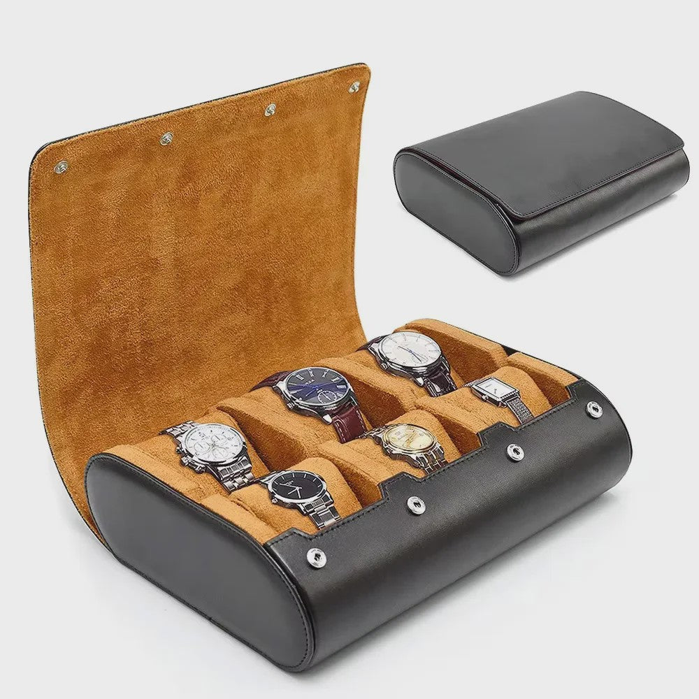Reis Horloge Rol Koffer Organizer - 6 Slots - Luxe PU Leer & Suède Voering