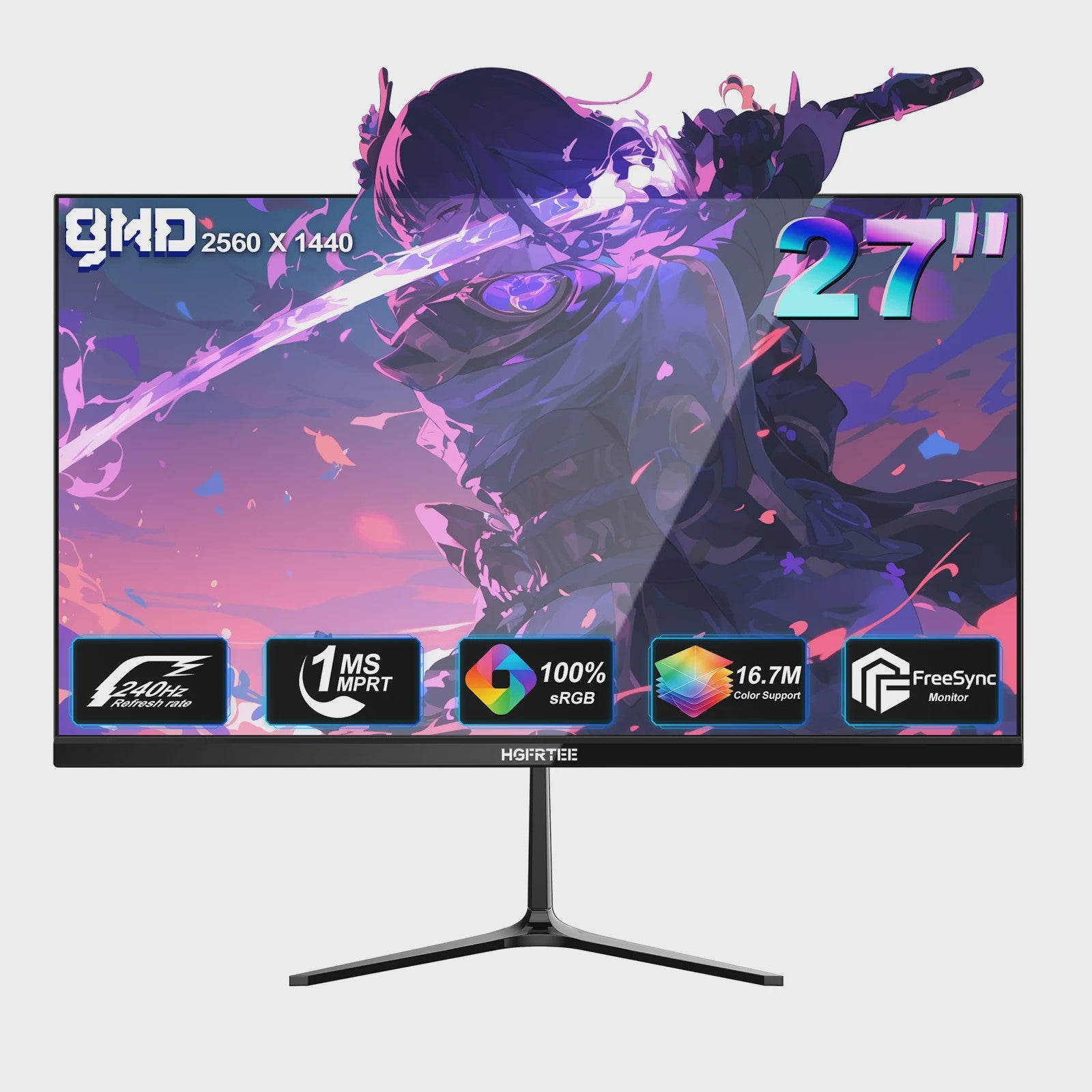 Hgfrtee 27" QHD 240Hz Gaming Monitor | 1ms Reactietijd, HDR10 & Adaptive Sync