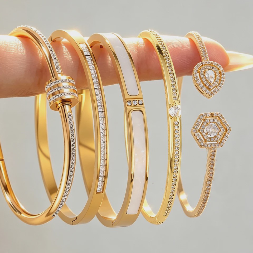 Luxe Zirkonia Armband Set - 5 Delig - Roestvrij Staal & Koper