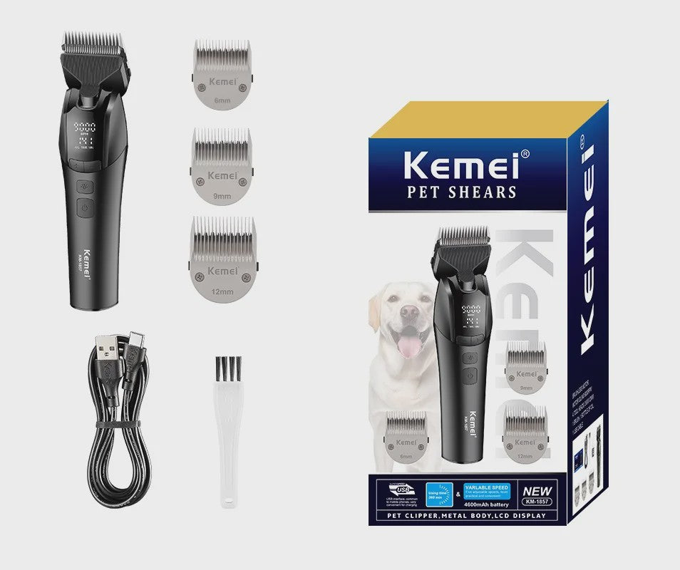 Kemei 1857 Professionele Honden Trimtrimmer - Oplaadbaar, Stille Motor & LED Verlichting