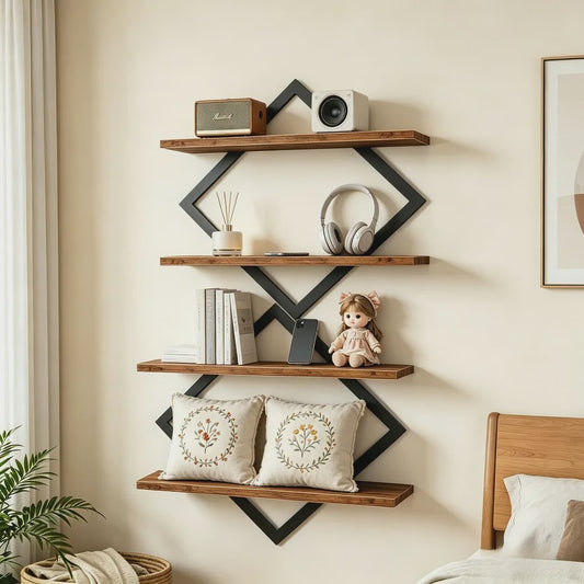 Set van 2 of 4 Houten Drijvende Wandplanken - Stijlvolle Opbergoplossingen voor Woonkamer, Keuken & Badkamer