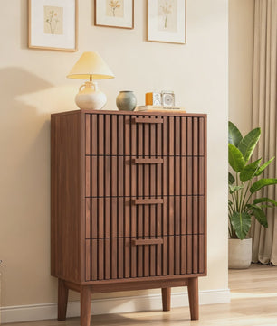 Ladekast met Rotan Front - Massief Hout - Mid-Century Modern Design