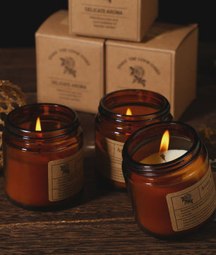 Aromatherapie Kaars in Bruine Glazen Pot - Geurkaars voor Ontspanning & Cadeau