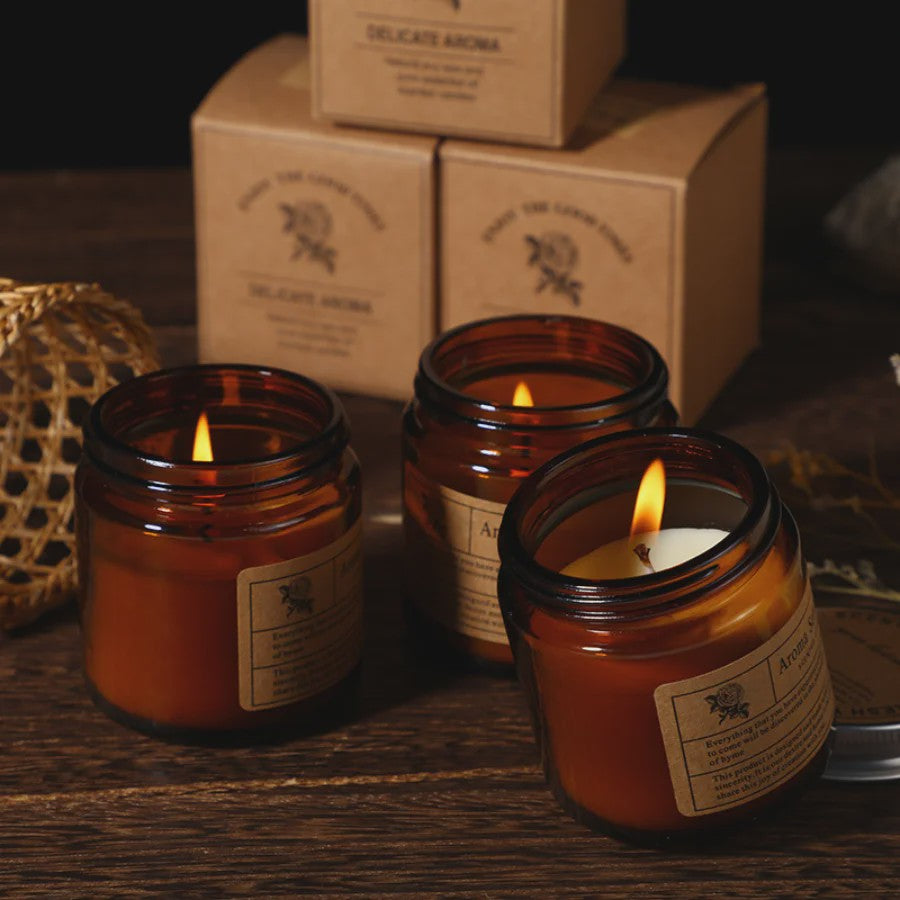 Aromatherapie Kaars in Bruine Glazen Pot - Geurkaars voor Ontspanning & Cadeau