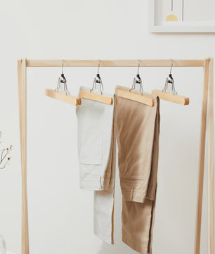 Set van 12 Houten Broekhangers met Anti-slip Grip en 360° Draaibare Chroom Haak