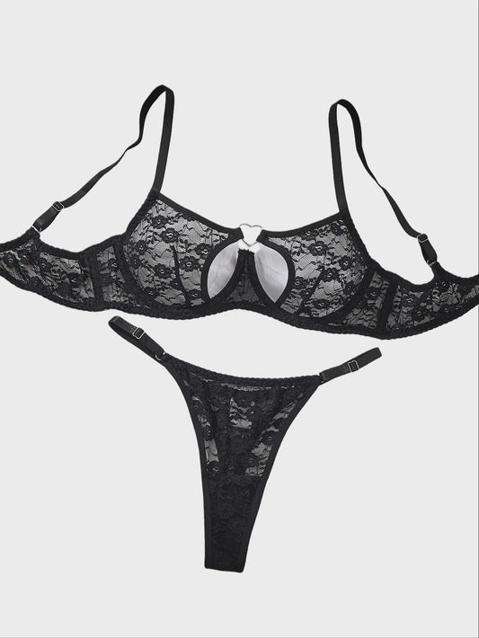 Elegante kanten BH en slip set met hartsluiting - Comfortabel en stijlvol