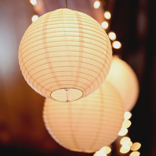 10x Warm Witte LED Lampionnen (6-16 inch) - Chinese Papieren Bol Decoratie voor Feest & Bruiloft