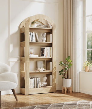 Boogvormige Boekenkast Rustiek Eikenhout - 5 Niveaus - Modern Decoratief Display - 80 cm Breed