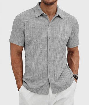 Herenshirt Korte Mouw Jacquard Zomer Casual Ademend - SediaXL