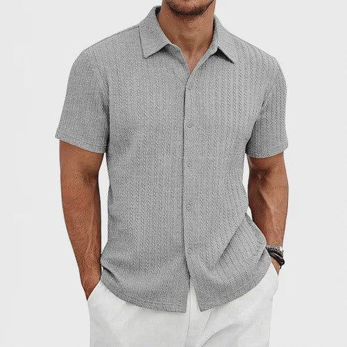 Herenshirt Korte Mouw Jacquard Zomer Casual Ademend - SediaXL