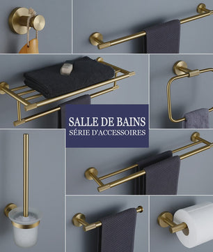 Luxe Geborsteld Gouden Badkamer Accessoires Set: Handdoekrek, Haak, Toiletrolhouder & Borstelhouder