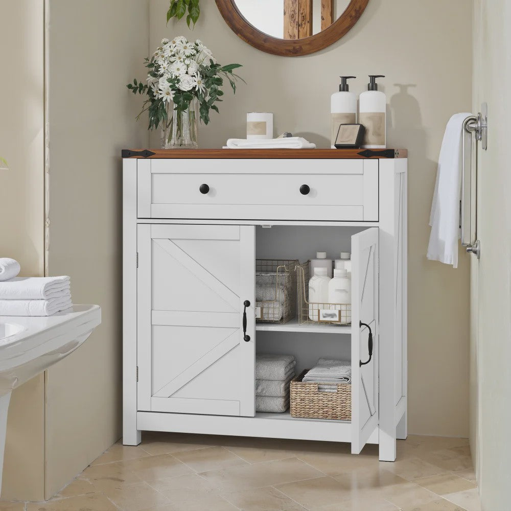 Moderne Badkamerkast met Lades en Verstelbare Planken - Walnoot Houtlook Blad