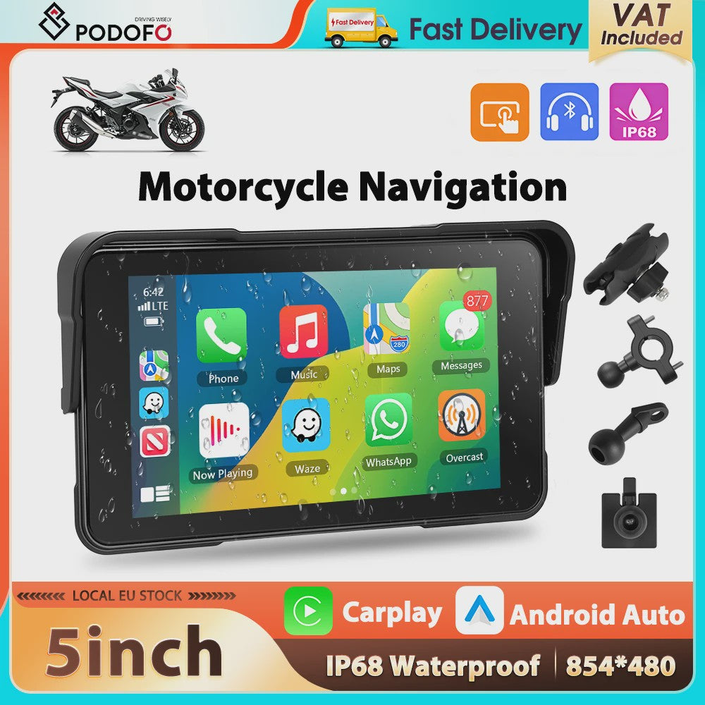 5" Motorcycle Smart Screen met CarPlay & Android Auto - Waterdicht & Bluetooth
